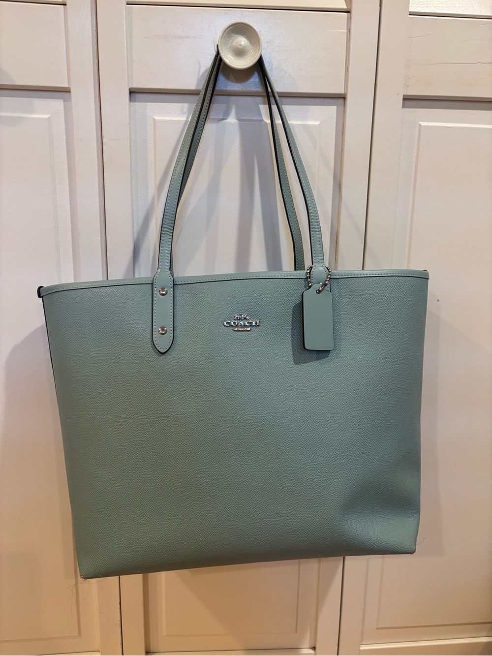 Coach Robin Egg Blue Leather Tote Reversible